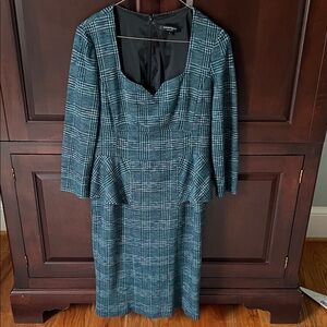 Nanette Lepore Long Sleeve Plaid Dress in Blue and Green